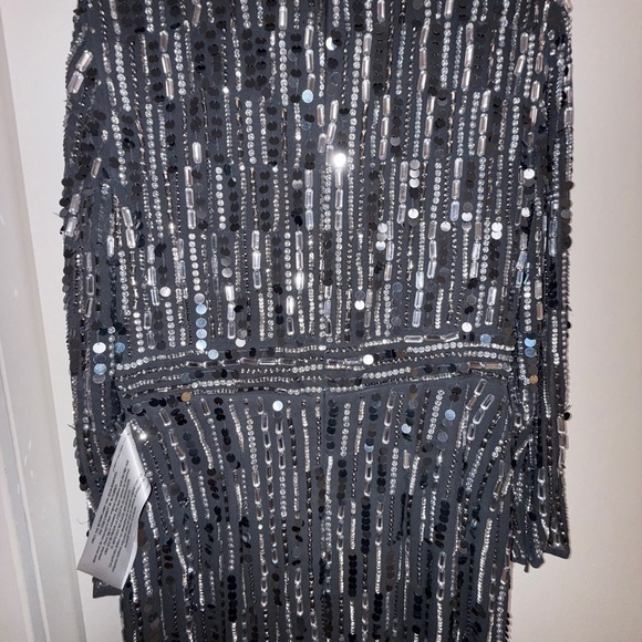 NWT | Mac Duggal 93590A Coal Embellished Neck Long Sleeve Fitted Dress Size 10 - Picture 10 of 12